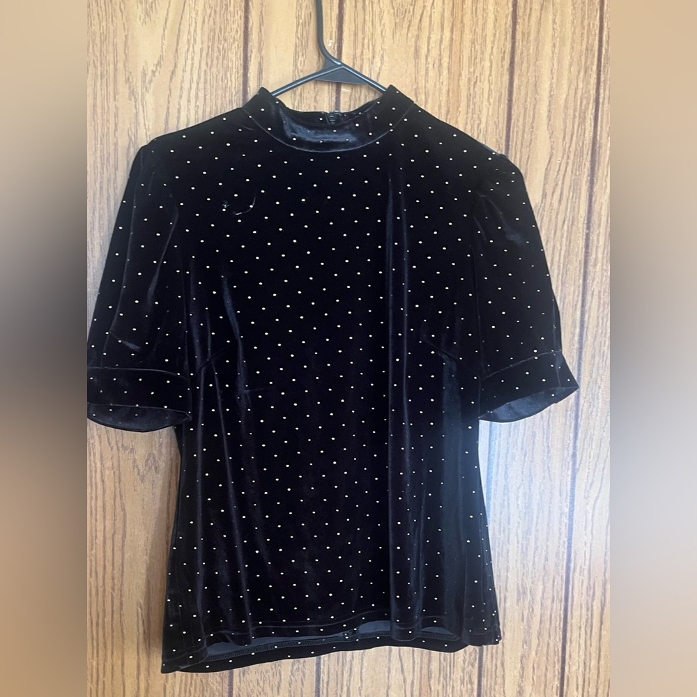 Nanette Lepore Black Velvet Blouse with Gold Dots